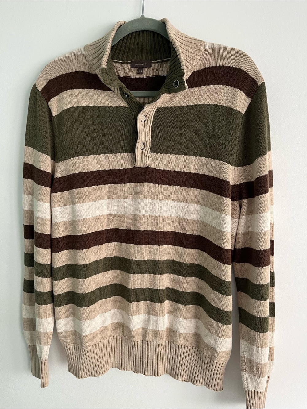 Denver Hayes Striped Zip-Neck Sweater - Olive/Beige/Brown